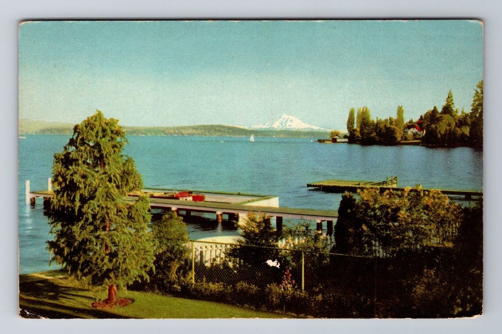 Seattle WA-Washington, Lake Washington, Mt Rainier, Vintage Souvenir Postcard