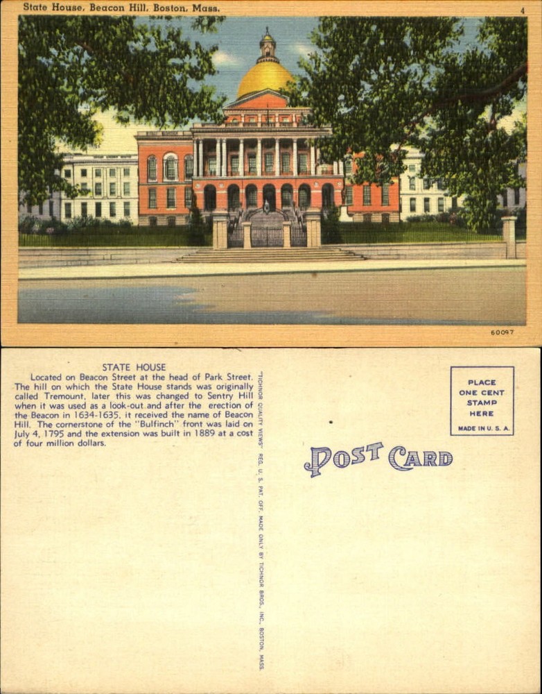 State House ~ Beacon Hill ~ Boston Massachusetts ~ 1930s linen postcard