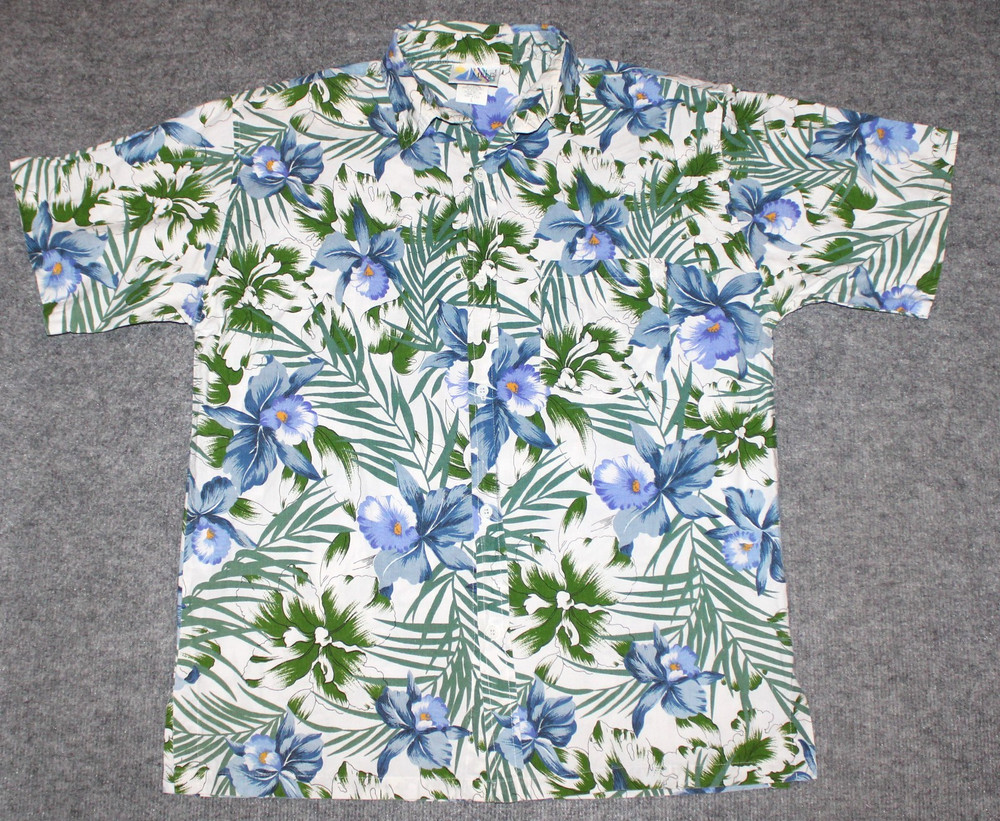 vintage SEARS ALOHA HAWAIIAN S/S SHIRT 80s Made USA Tiki Island Floral L Shirt