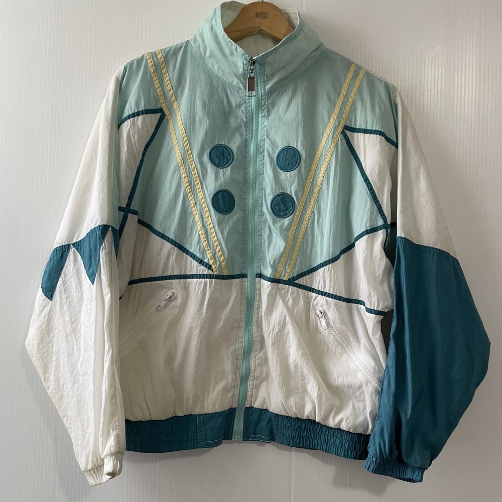 Boston Proper Women's Windbreaker Jacket Sz Small Vintage White Mint Green
