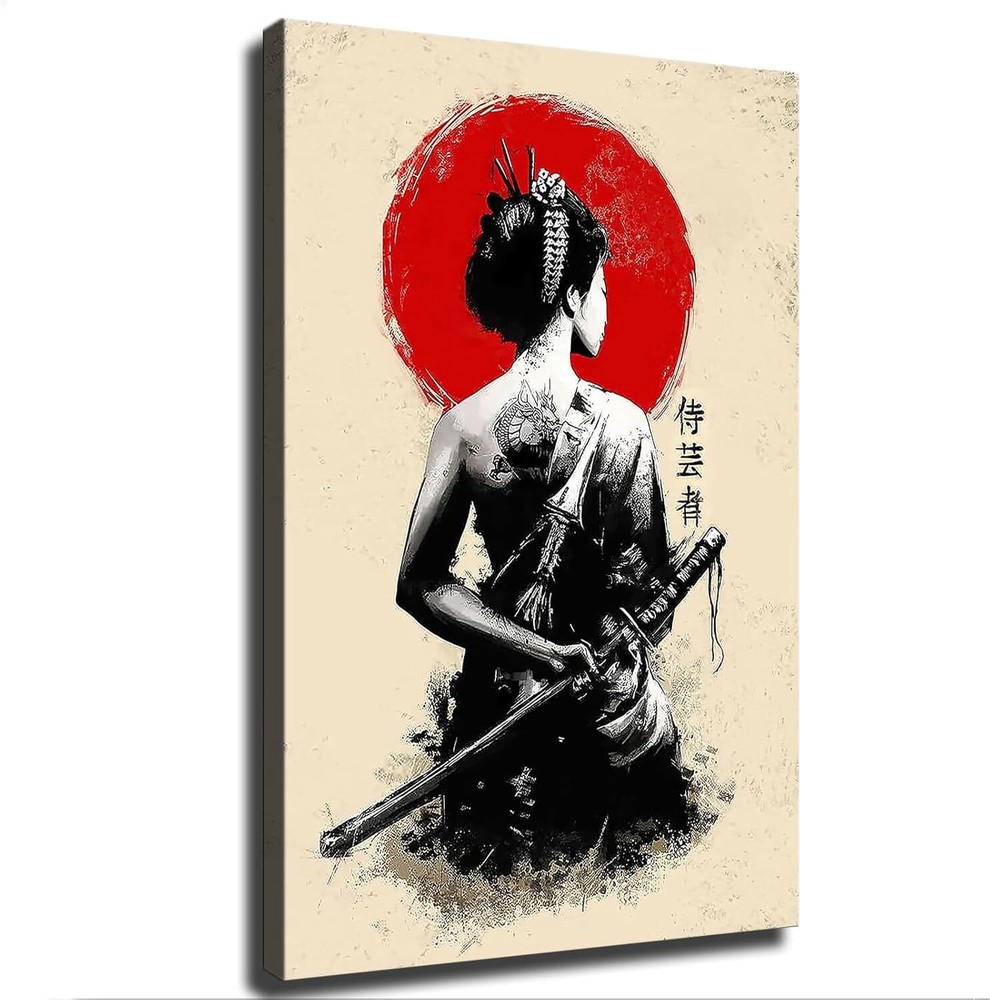 Geisha Warrior Ink Painting Art Poster Art Canvas Wall Decoration Home