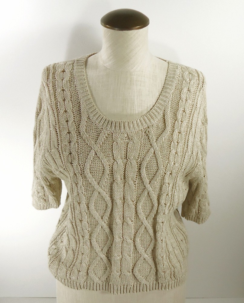 Vintage DKNY Donna Karan New York - Beige Linen Blend Knit Top - Size L