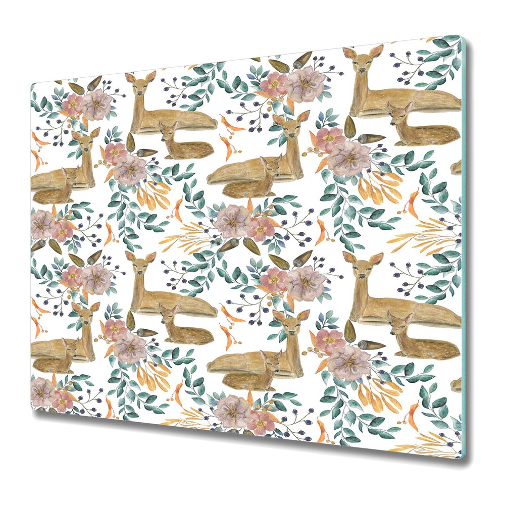 Glass Surface Protector Worktop saver Watercolour deer brown and green 60x52