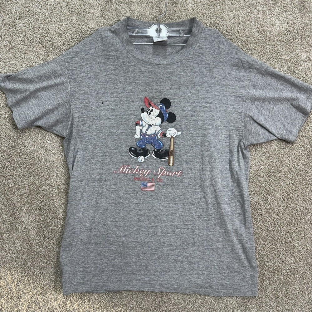 Mickey & Co T-Shirt Men XL Gray Vintage 90s Mickey Sport Baseball Single Stitch