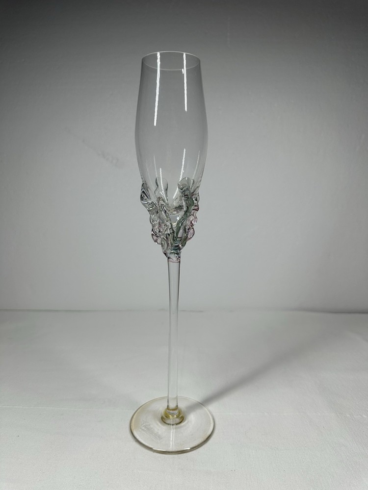 Ion Tamaian Hand Blown Art Glass Champagne Flute Romania 13”