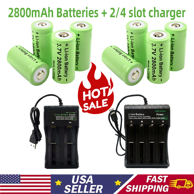 16340 Rechargeable 2800mAh 3.7V CR123A Battery with Charger Kit High Capacity
