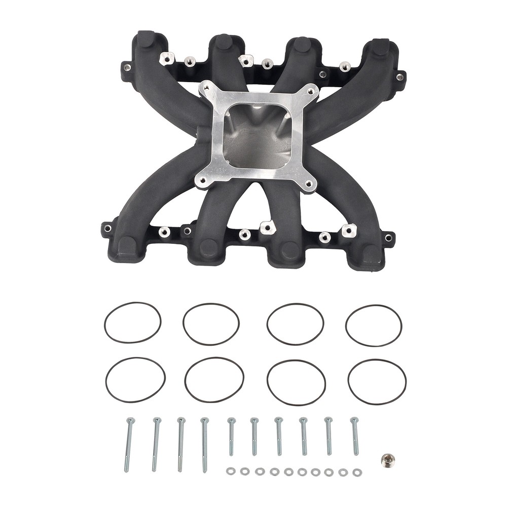 Satin Aluminum Intake Manifold for Chevy LS 300-131 Single Plane Black