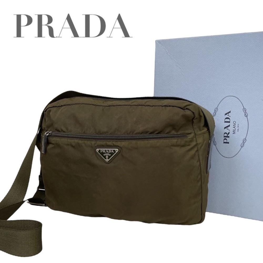 PRADA Khaki Nylon Camera Shoulder Bag with Triangle Logo 4862 Japan