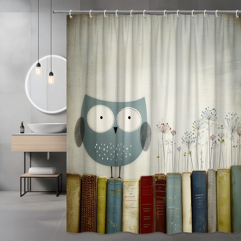 Owl Books Floral Shower Curtain Graphic Wall Art