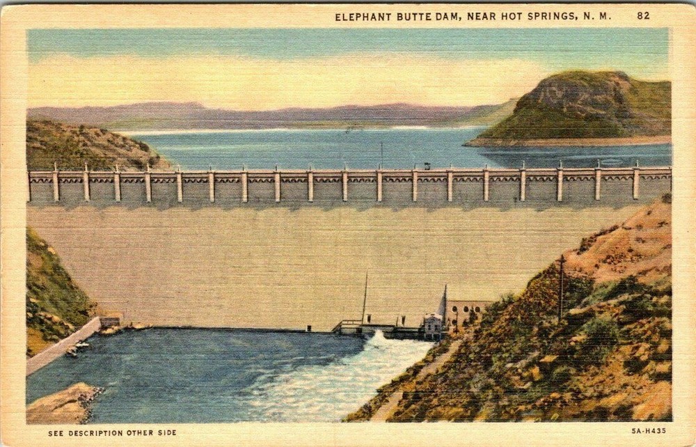 The Elephant Butte Dam Near Hot Springs New Mexico Vintage Postcard