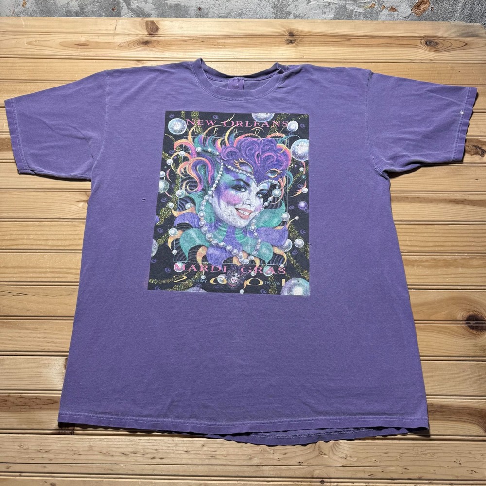 Vintage Y2K 2001 New Orleans Mardi Gras Jester Souvenir T-Shirt USA Made Size XL