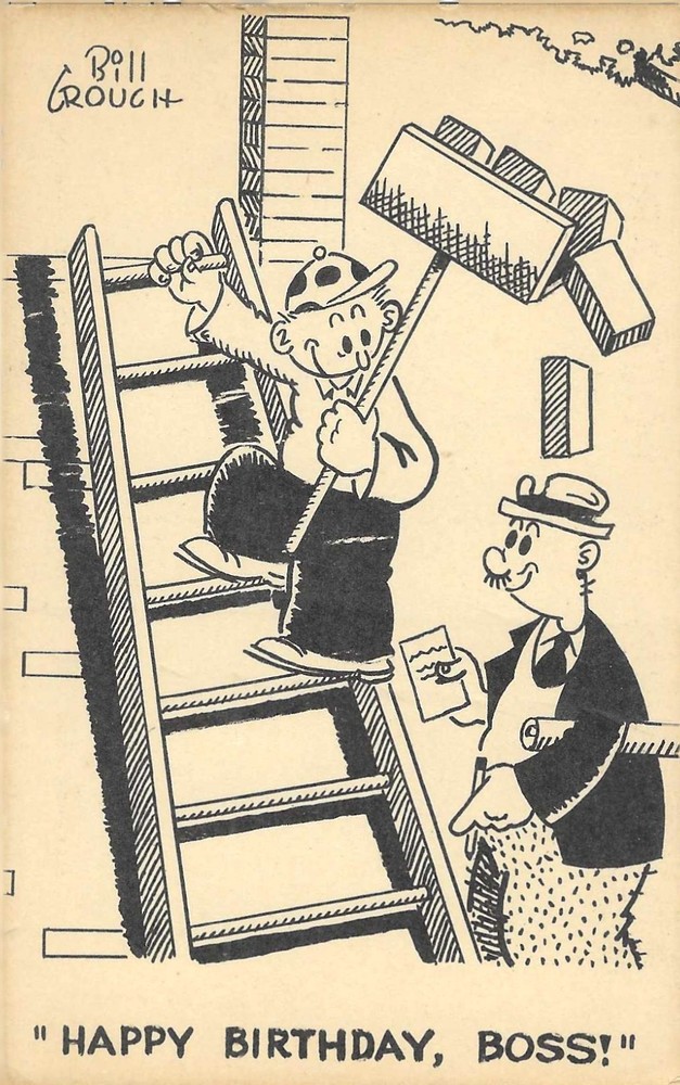 Vintage Greetings Postcard Bill Grough Happy Birthday Boss Comic