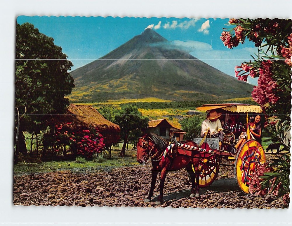 Postcard Calesa Mayon Volcano Philippines