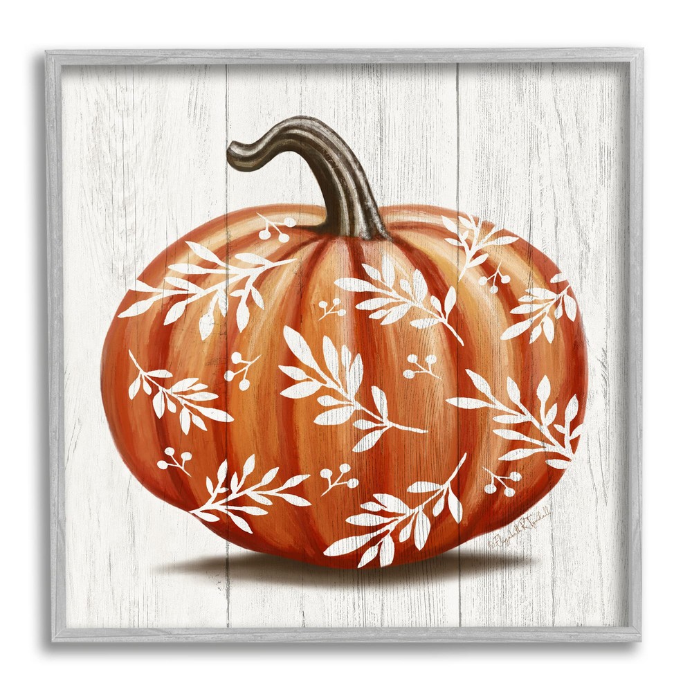 Orange Fall Botanical Pumpkin Framed Wall Art, Design by Elizabeth Tyndall