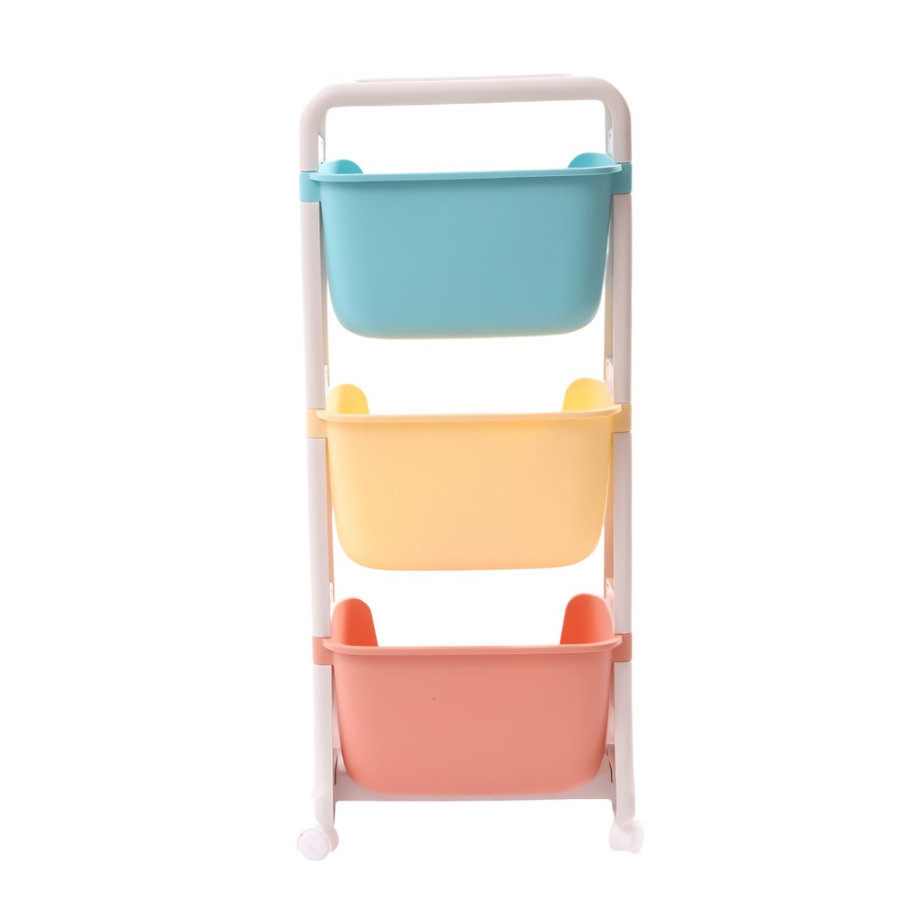 3-Tier Plastic Toy Organizer with Rolling Wheels for Kids Playroom Storage