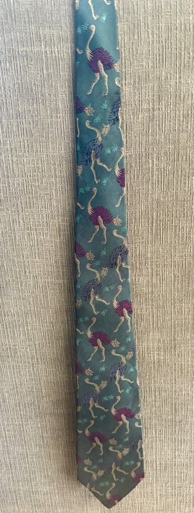 Polo Ralph Lauren Ostrich Animal Bird Men's Necktie Silk VG Smoke Free