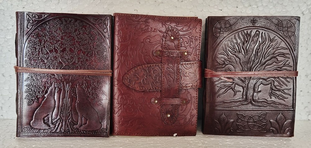 Real Leather Journal Set - 3 Embossed Designer Notebooks with Acid-Free Paper-image
