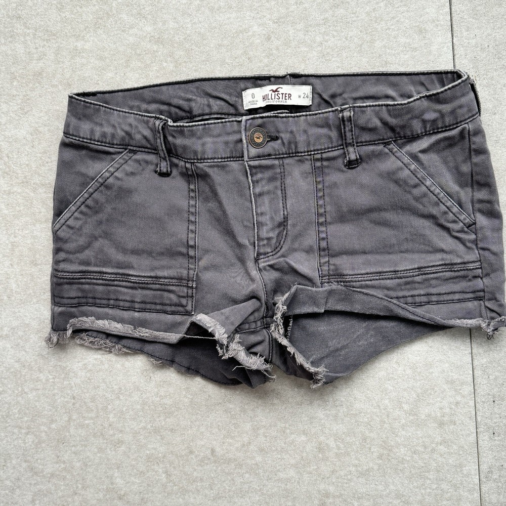 Hollister Jean Shorts Womens Size 0 Size 24 Y2K Grunge Stretch Distressed Gray