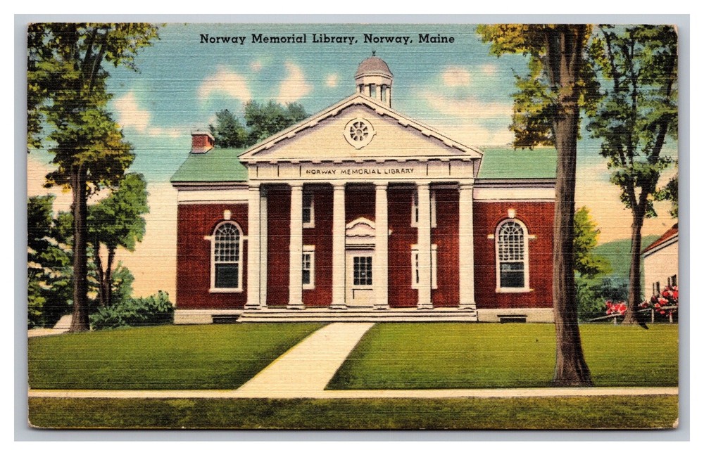 Norway ME Maine Norway Memorial Library Vintage Unposted Linen Postcard