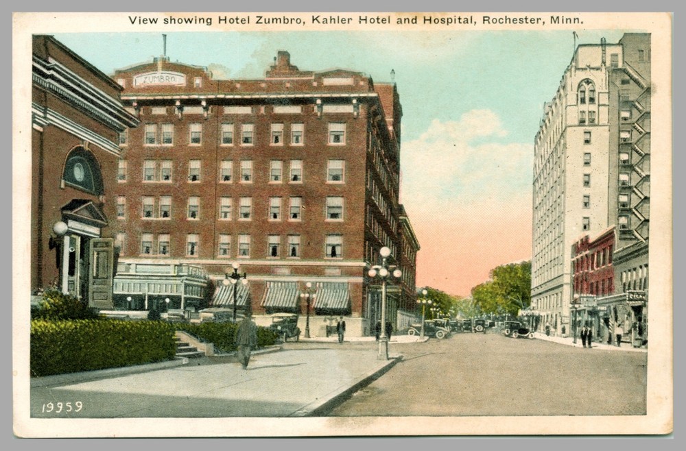 Hotel Zumbro Kahler Hotel and Hospital Rochester Minnesota Street View WB c1930