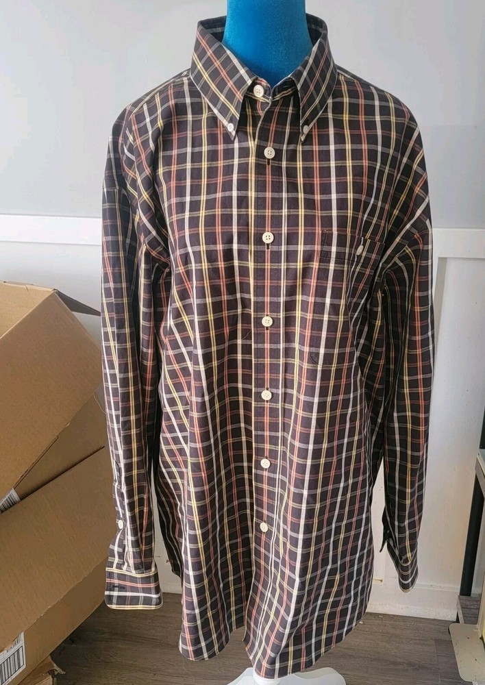 Orvis Mens XL Shirt Long Sleeve Button-Down 100% Cotton Multicolor Plaid Check
