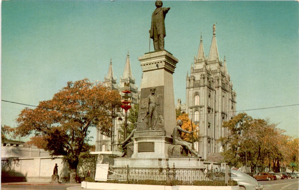 PIONEER MONUMENT, SALT LAKE CITY, UTAH, Brigham Young, Postcard