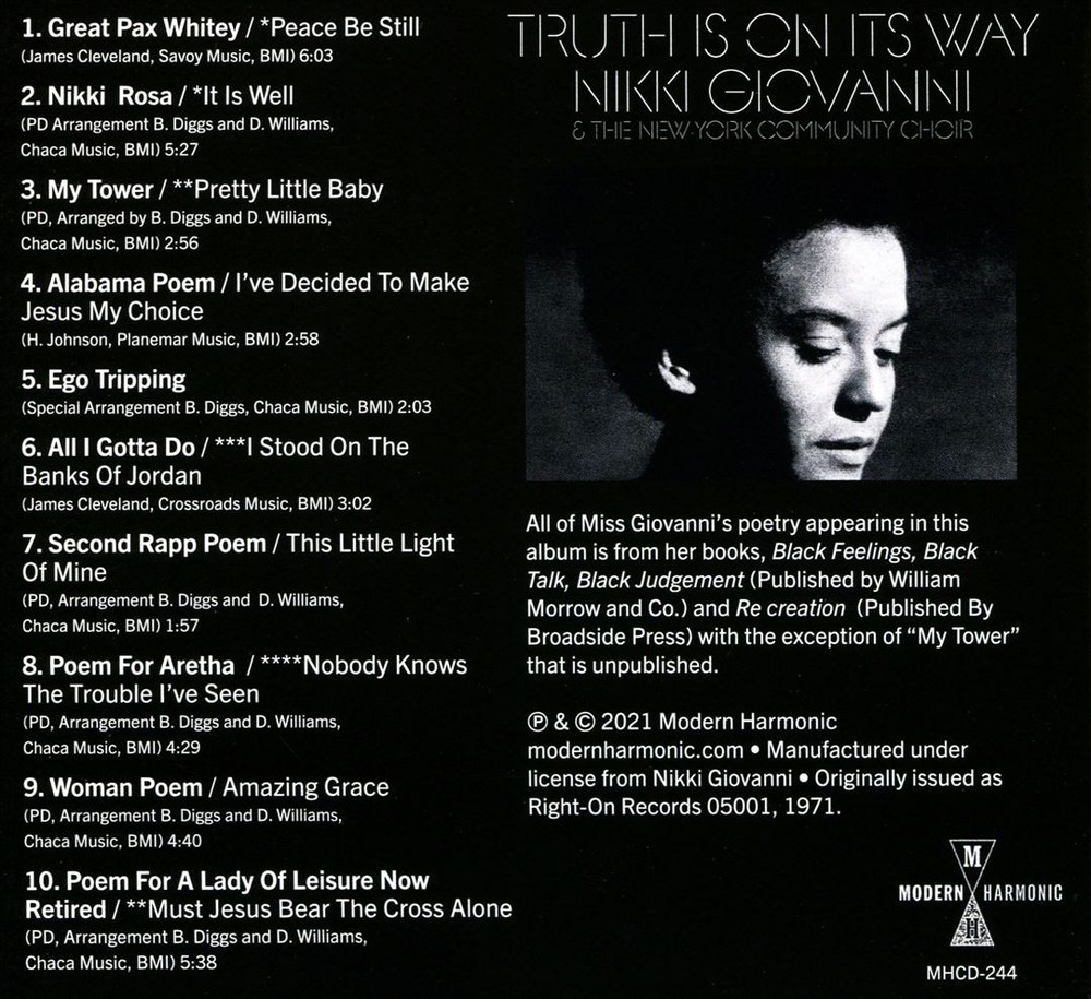 Nikki Giovanni & The New York Community Choir Truth Is On Its Way New Cd