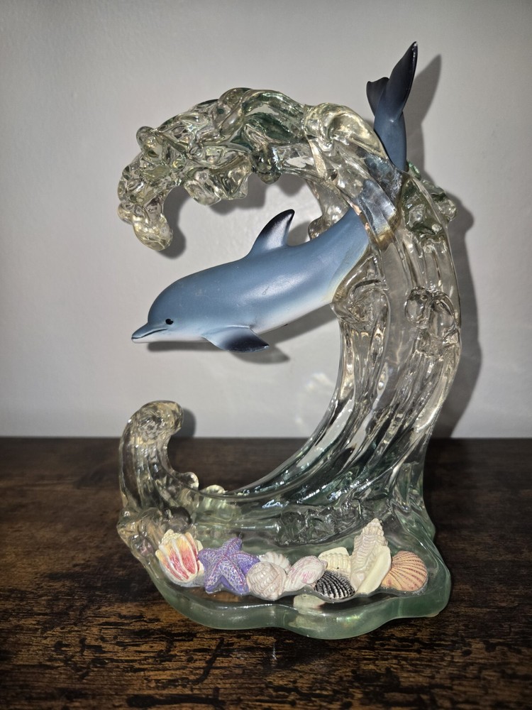 Vintage Lenox Dolphin Figurine Ocean Wave Resin Shells Delight & Acrobats 2000