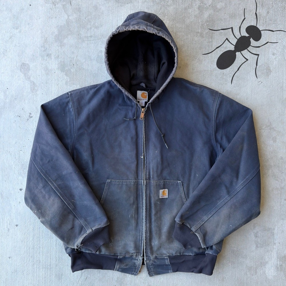 Vintage Y2K Carhartt J131 DNY blue hooded work wear jacket