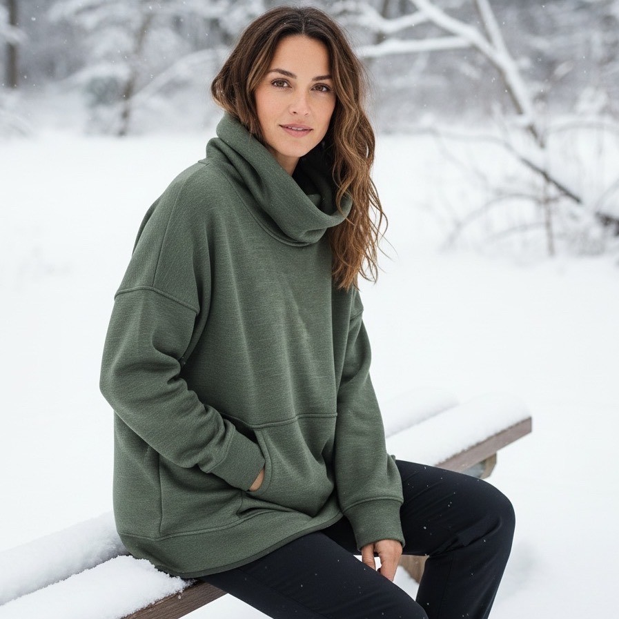 The North Face Womens Funnel Neck Pullover Sweatshirt Olive Green S/M 2731