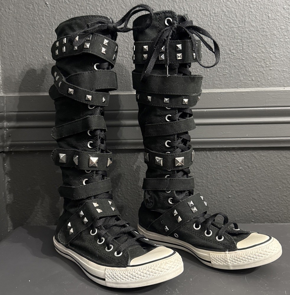 Converse Chuck Taylor Star Black Studded Knee High Lace Up RARE XXHI (W-8 M-6)