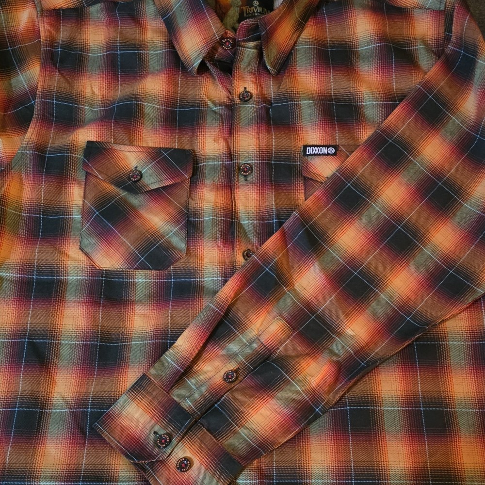 Dixxon Trivium Ascendancy Men's XL Plaid Flannel Shirt Orange Black Button-Up