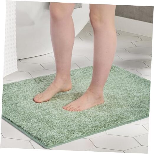 Melange Sage Green Tufted Bath Mat 17x24 Non-Slip Soft Absorbent