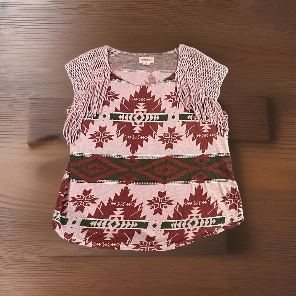 Ralph Lauren Denim & Supply Southwest Tribal Aztec Festival Boho Top Size Large