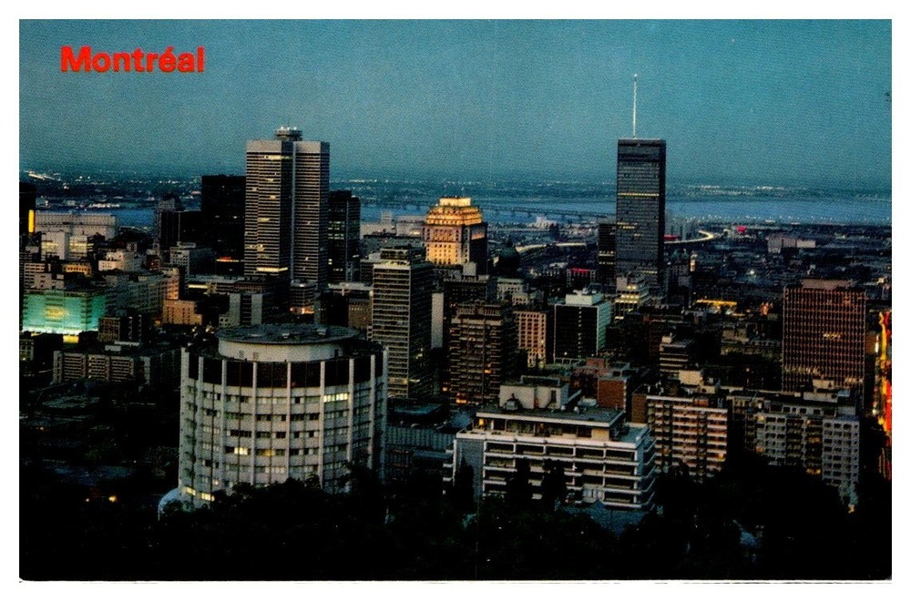 1980s Evening View Of Downtown Montreal Quebec Canada Vintage Postcard