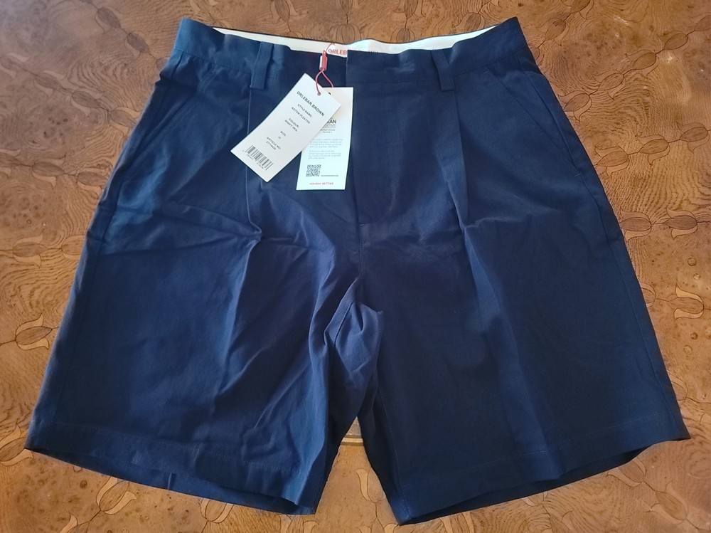 Orlebar Brown Aston Night Iris NWT Casual Shorts 32 US In Blue Pleated Cotton
