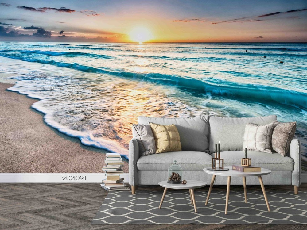 3D Sunset Sky Sea Beach Scenery Wall Murals Wallpaper Murals Wall Sticker