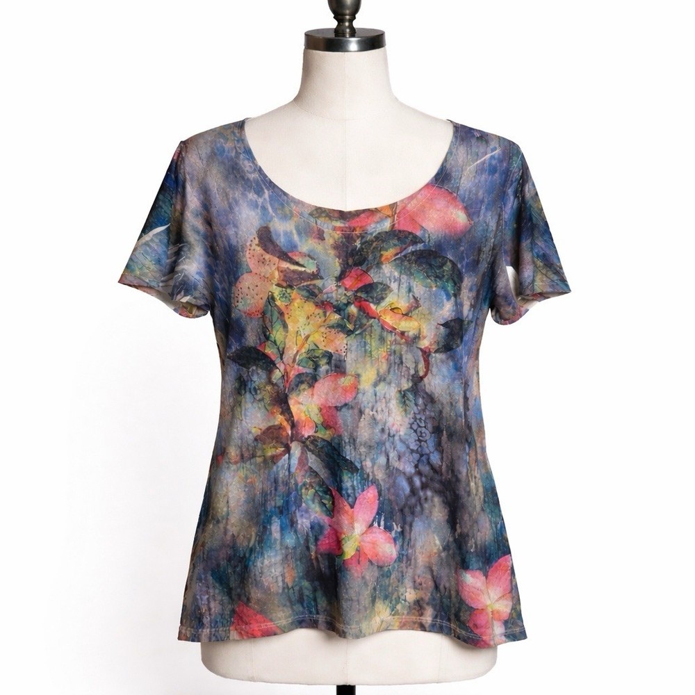 FASHION BUG Top Size XL Artsy Abstract Colorful Casual Watercolor Y2K Floral