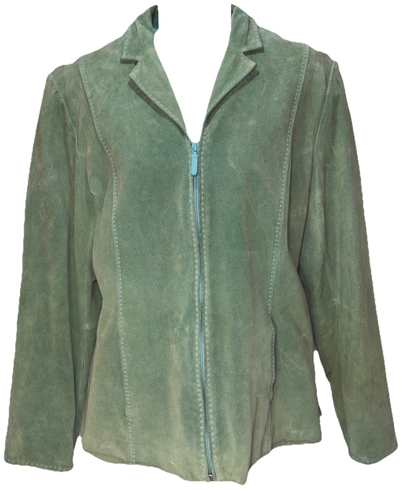 Pendleton Suede Leather Turquoise Green Full Zip Jacket Blazer Women's Sz Large