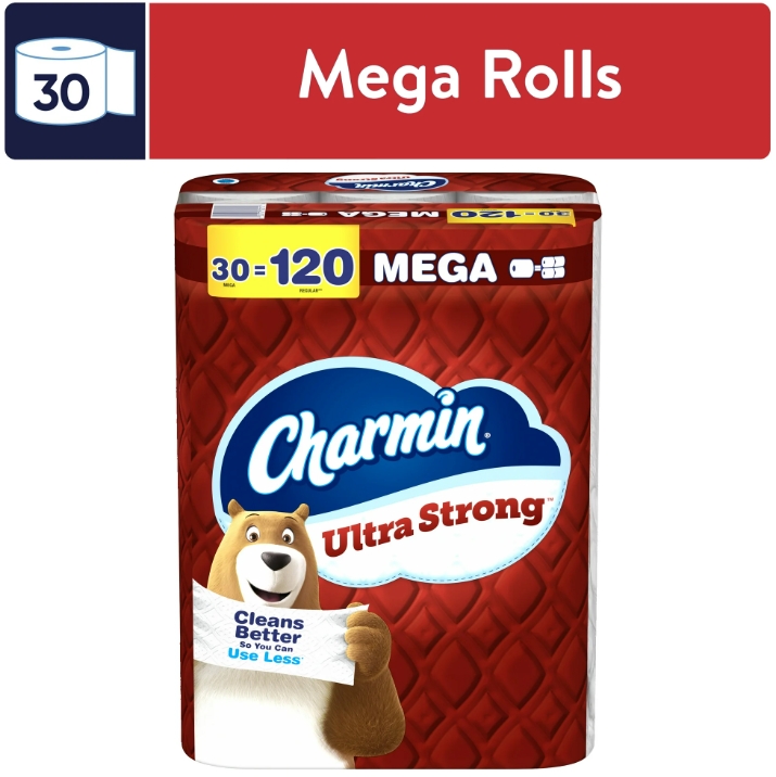 Charmin Ultra Strong Toilet Paper 30 Mega Rolls, 220 Sheets per Roll