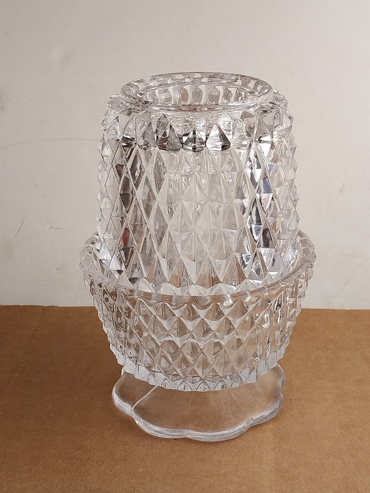 Vintage Indiana Glass Fairy Lamp Clear Diamond Point Candle Holder 2 Piece Set