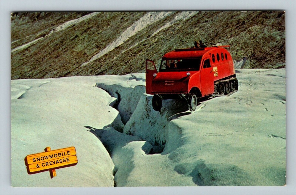 Rockies Canada, Snowmobile And Crevasse Vintage Postcard