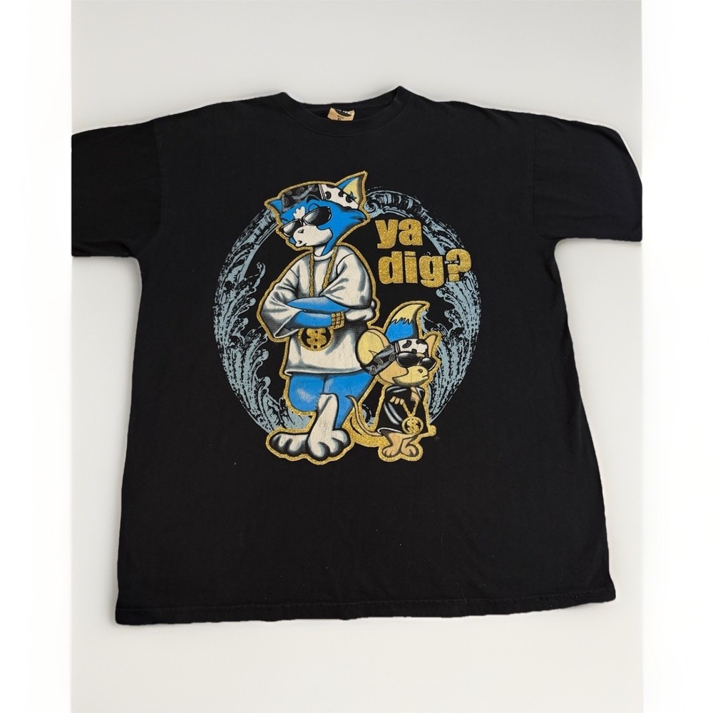 Vintage Tom And Jerry Black Y2K “ya dig?” T-Shirt Graphic