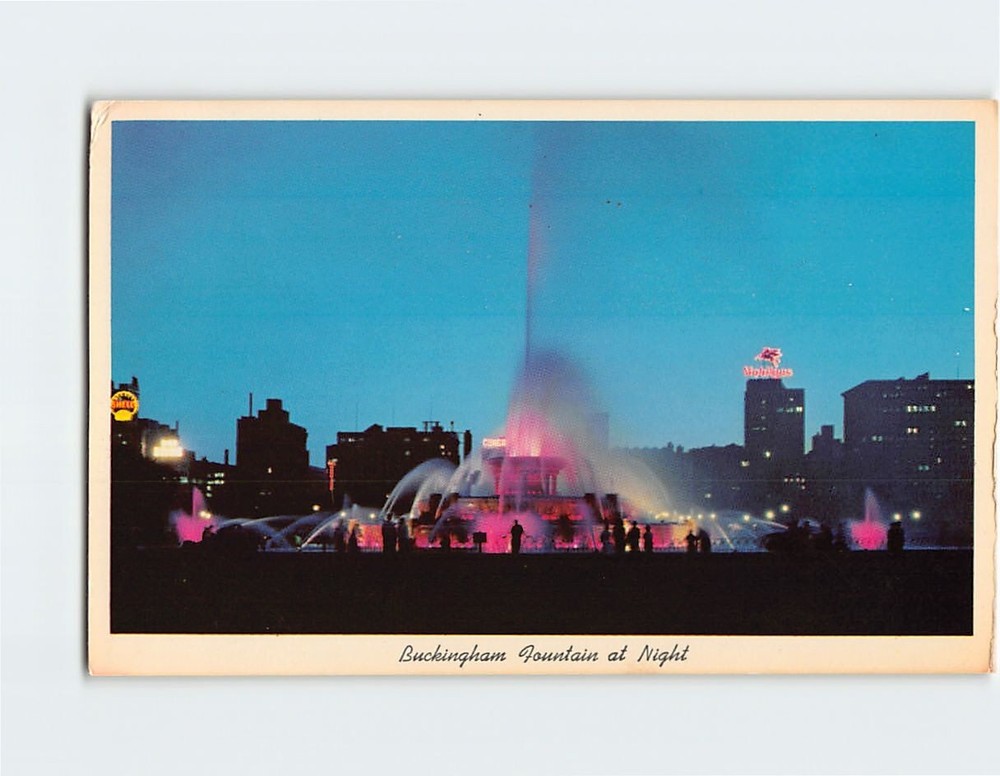 Postcard Buckingham Fountain at Night Chicago Illinois USA