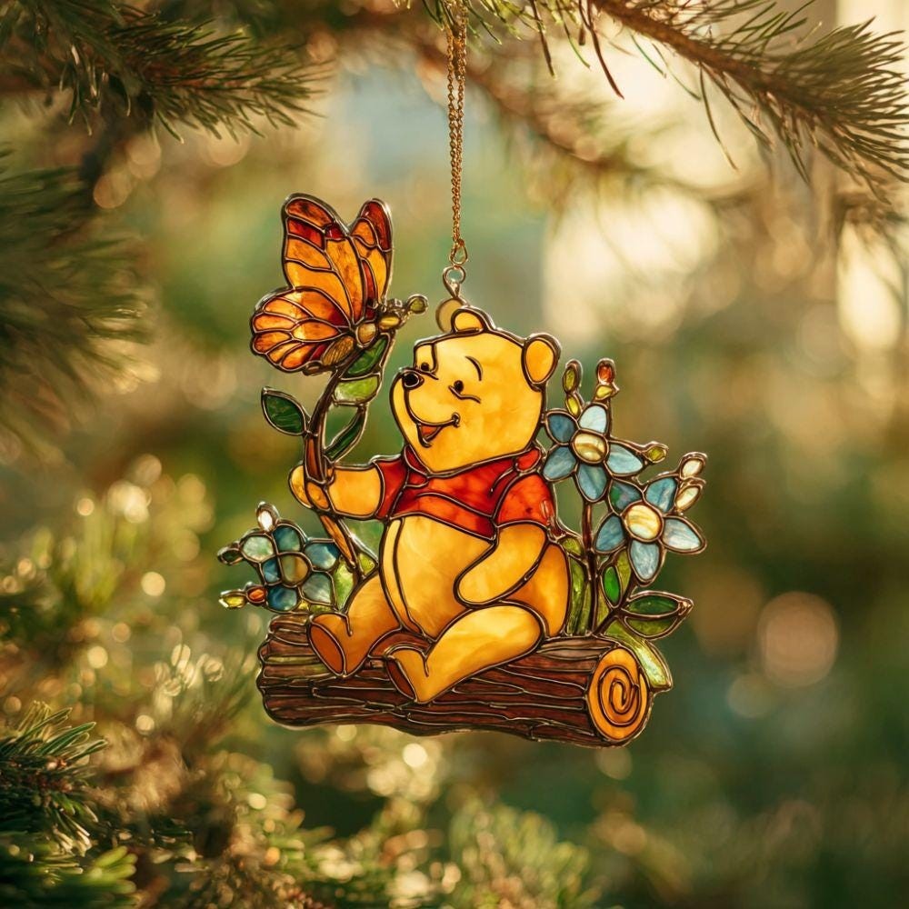 Winnie The Pooh Faux Stained Suncatcher, Disney Bear Window Hanging Art Decor