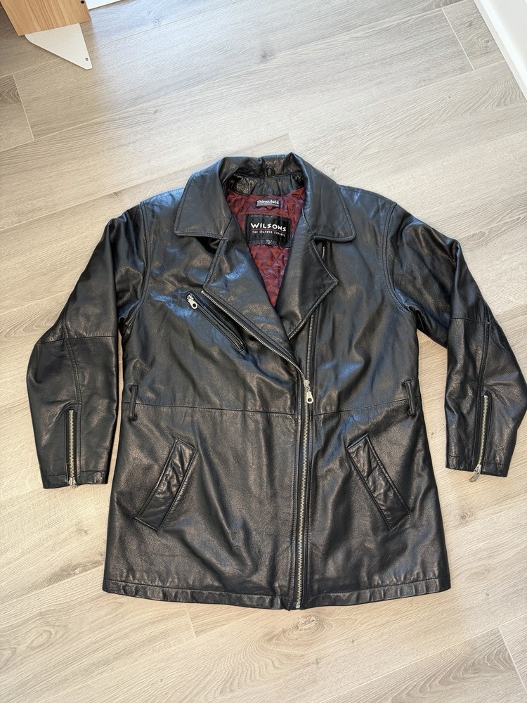 Wilsons Leather Mens M Black Asymmetric Zip Moto Car Coat Thinsulate Lined YKK