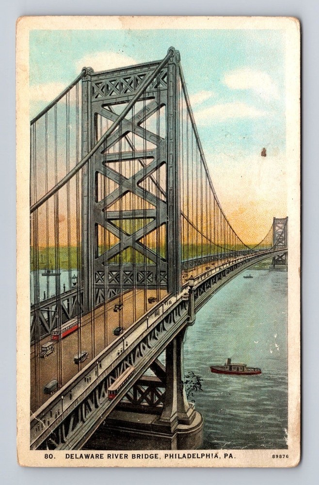 Philadelphia PA-Pennsylvania, Delaware River Bridge, Vintage Postcard
