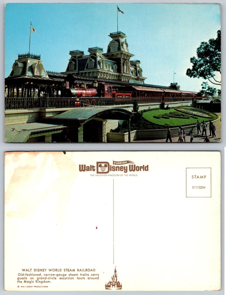 Walt Disney World Steam Railroad Main Street Station Postcard Florida 1970s