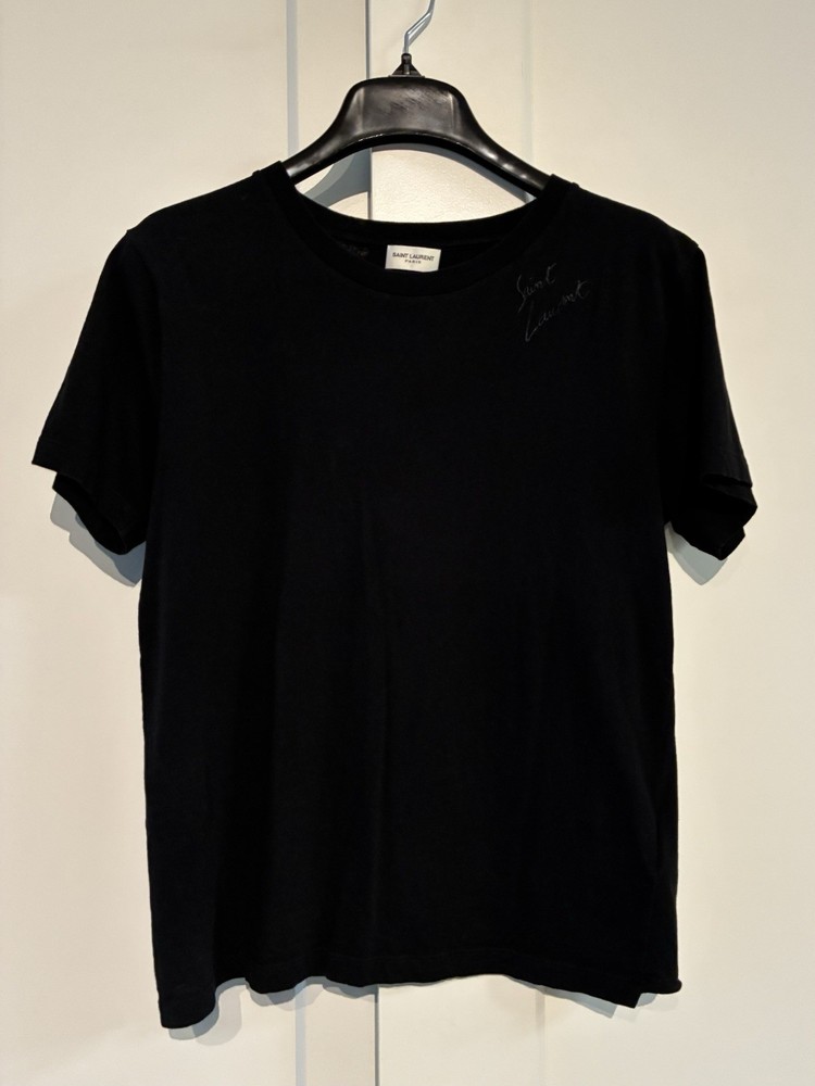 Saint Laurent XS Black Signature Embroidered T-Shirt – Men’s/Unisex 🖤✨