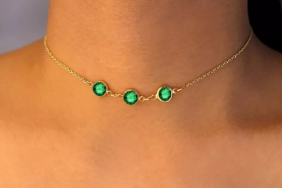 6.00 Carat Lab Emerald Bezel Choker in 14k Gold Plated